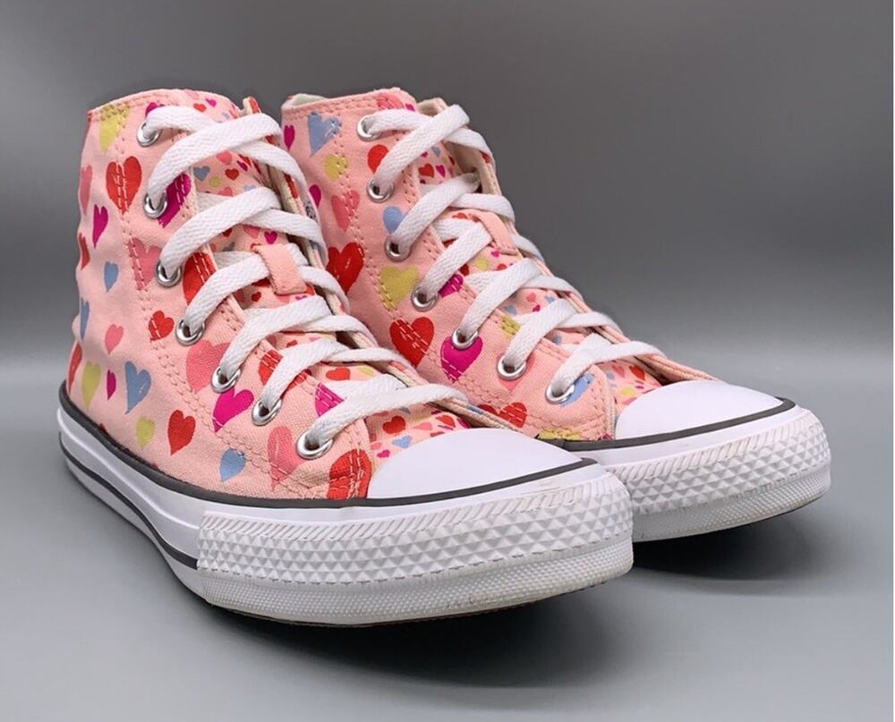 Converse Hearts Pink Chuck Taylor High Top School Shoes Girls 6 New Fast Ship